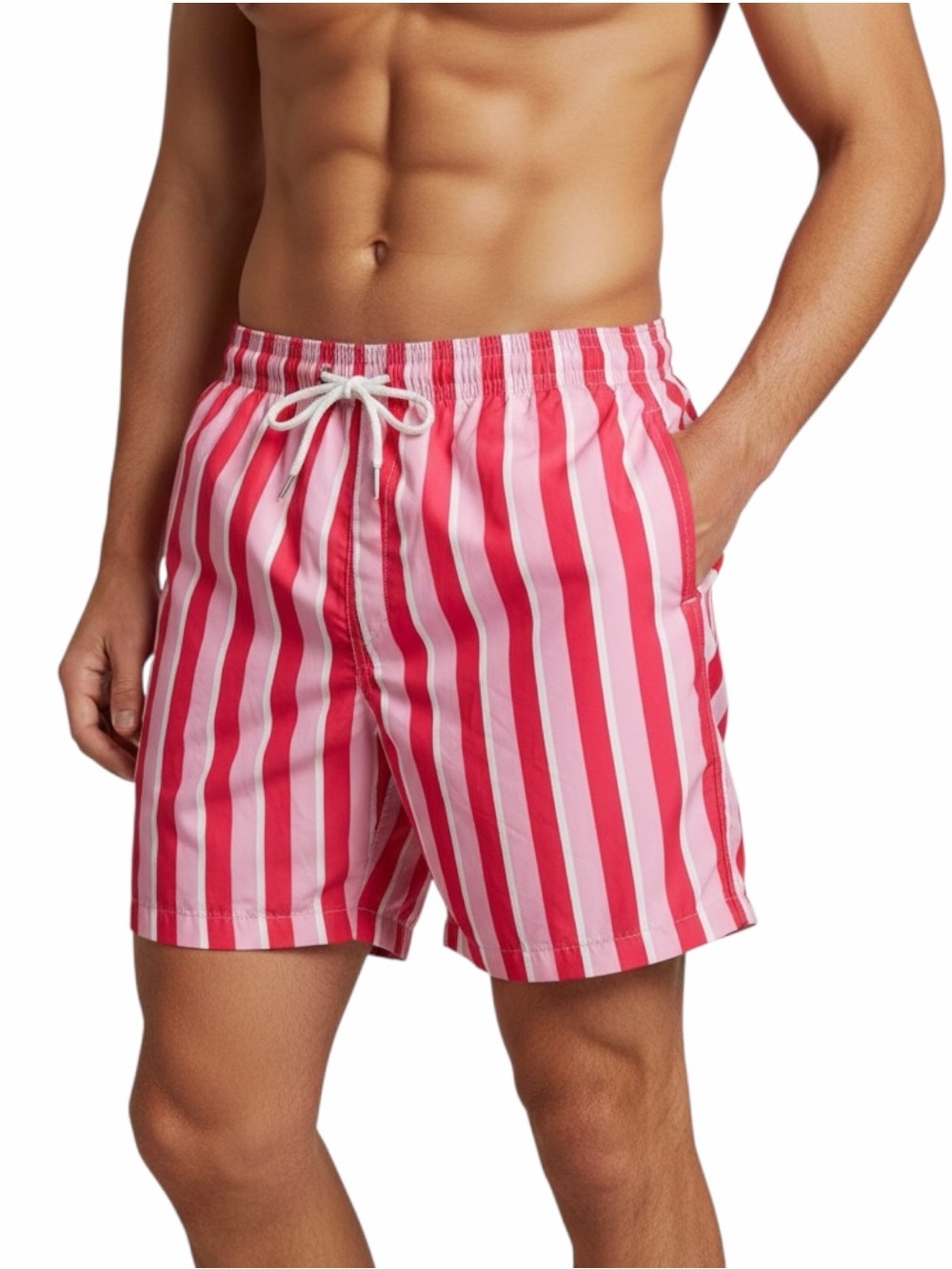 Trunks Surf & Swim Co Men's Sano 6 Swim Shorts XL Coral Pink Stripe 6.5 Inch NWT